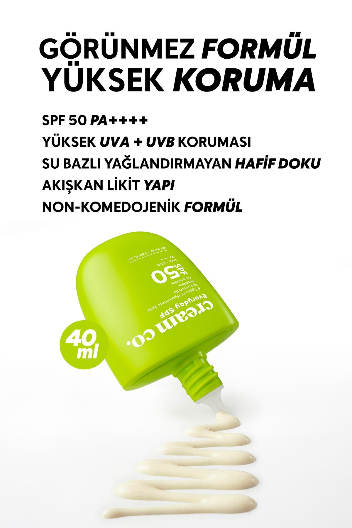 Cream Co. SPF50 Güneş Koruyucu Krem | Leke Karşıtı Nemlendirici Aydınlatıcı | 40 ML | Güneş Serumu - Görsel 2