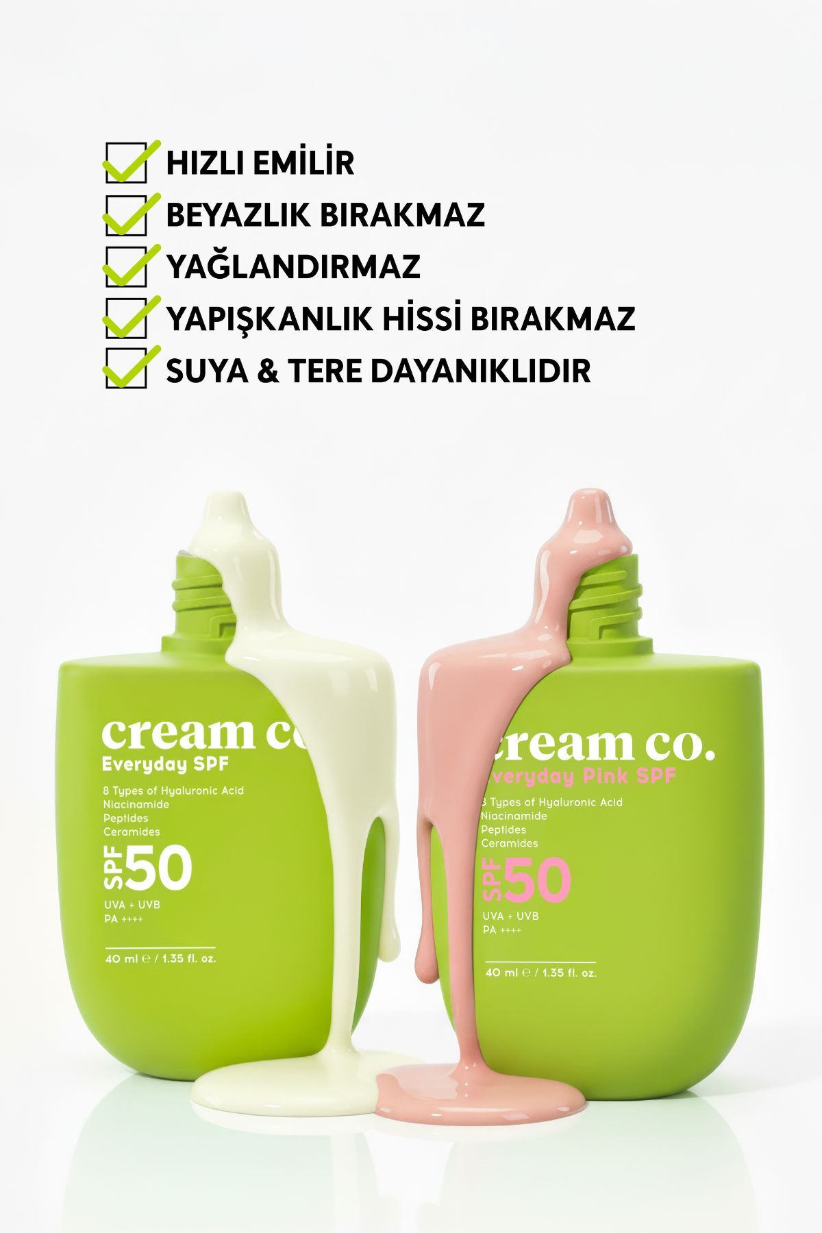 Cream Co. SPF50 Güneş Koruyucu Krem | Leke Karşıtı Nemlendirici Aydınlatıcı | 40 ML | Güneş Serumu - Görsel 3