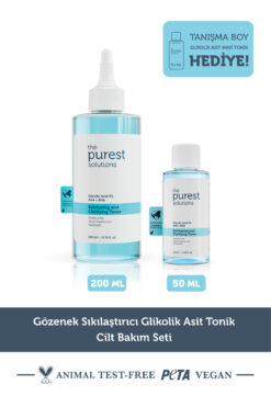 The Purest Solutions Gözenek Sıkılaştırıcı Glikolik Asit Tonik Cilt Bakım Seti: 200 ml Mavi Tonik + 50 ml Tanışma Boy