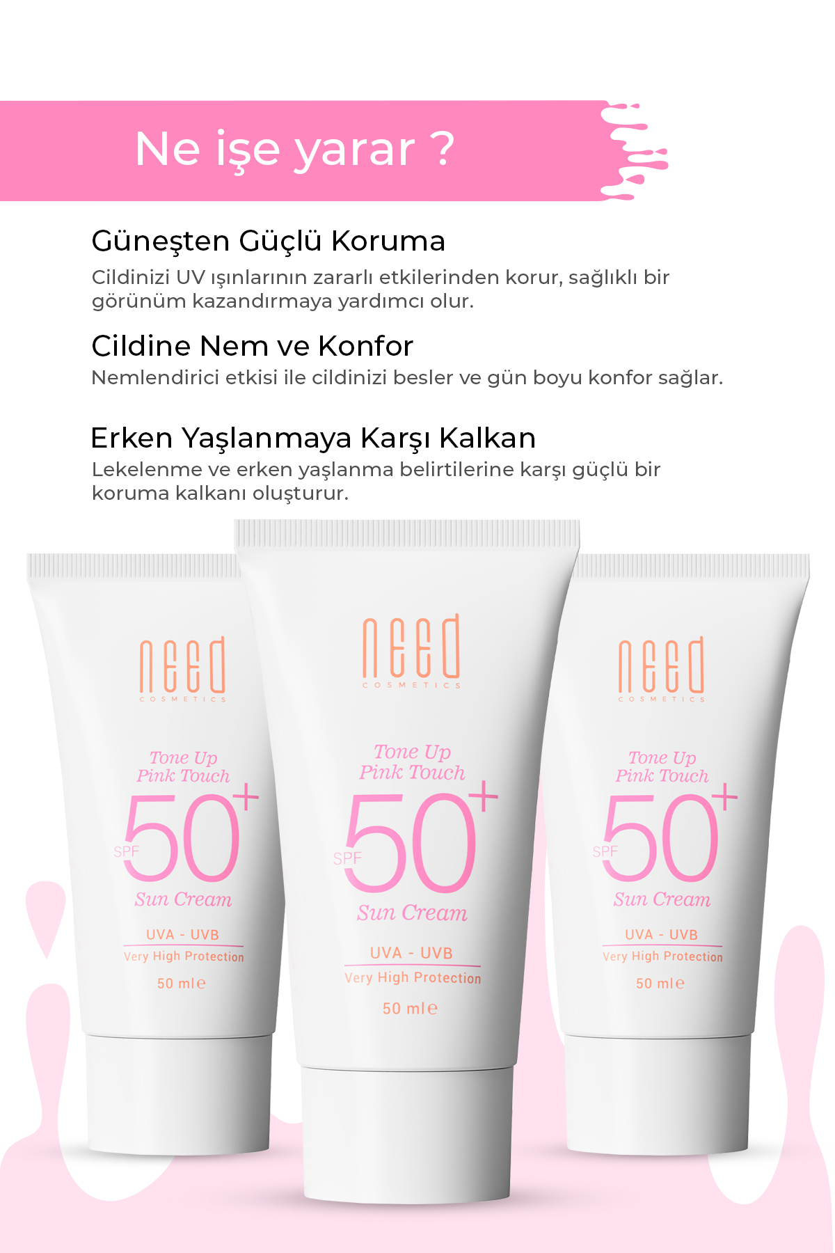 NEED COSMETİCS Ton Eşitleyici Güneş Kremi Hydra Pınk 50 Spf 50 ml - Görsel 2