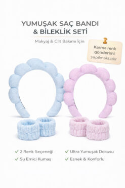 MAQYA KOZMETİK Havlu Kumaş Bombeli Spa Makyaj Tacı Ve Yüz Yıkama Bileklik Makyaj Cilt Bakımı Makyaj Seti (KARMA)