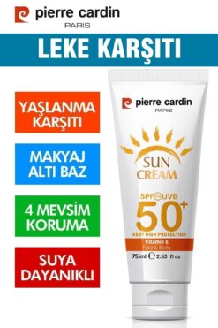 Pierre Cardin SPF 50 Leke Karşıtı Yüksek Koruyucu Yüz Güneş Kremi 75 ML Normal Ve Kuru Ciltler İçin