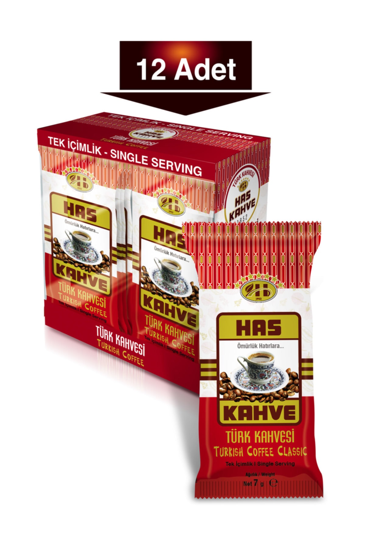 Has Kahve Tek Içimlik Türk Kahvesi 12'li Paket 7 gr