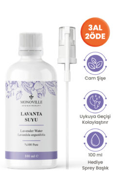 Monoville Lavanta Suyu 100 ml Cam Şişe %100 Doğal Sprey Başlıklı (Lavender Water)
