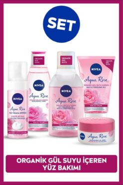 NIVEA Aqua Rose Gül Suyu İçerikli Çeyiz Seti, Makyaj Temizleme Suyu ve Jeli, Yüz Yıkama Köpüğü, Tonik,Krem