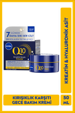 NIVEA Q10 Power Kırışıklık Karşıtı ve Yenileyici Gece Yüz Bakım Kremi 50ml, Nemlendirici, Hyaluronik Asit