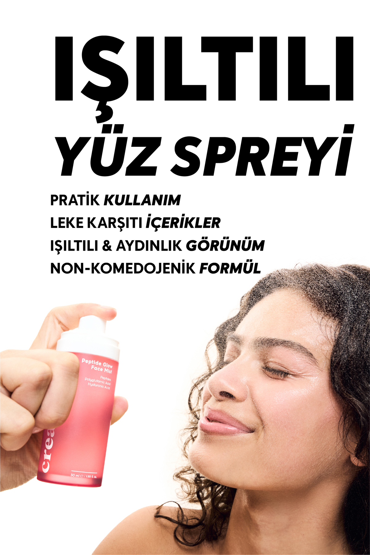 Cream Co. Nemlendirici Aydınlatıcı Yüz Spreyi | Peptit Face Mist | Ektoin Hyaluronik Asit | Tüm Cilt Tipleri - Görsel 2