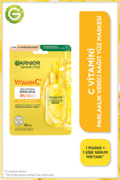 Garnier C Vitamini Parlaklık Verici Kağıt Yüz Maskesi (5% Vitamin C, Gliserin,Niasinamid),Vegan&Cruelty Free