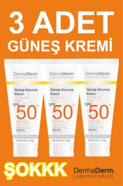 DermaDerm Spf 50 Faktör 100 ml Güneş Koruma Kremi 3 Adet