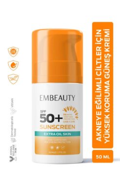 Embeauty Akneye Eğilimli Yağlı Cilt Tipleri Için Özel Yüksek Korumalı Yüz Güneş Kremi Spf50+ 50 ml