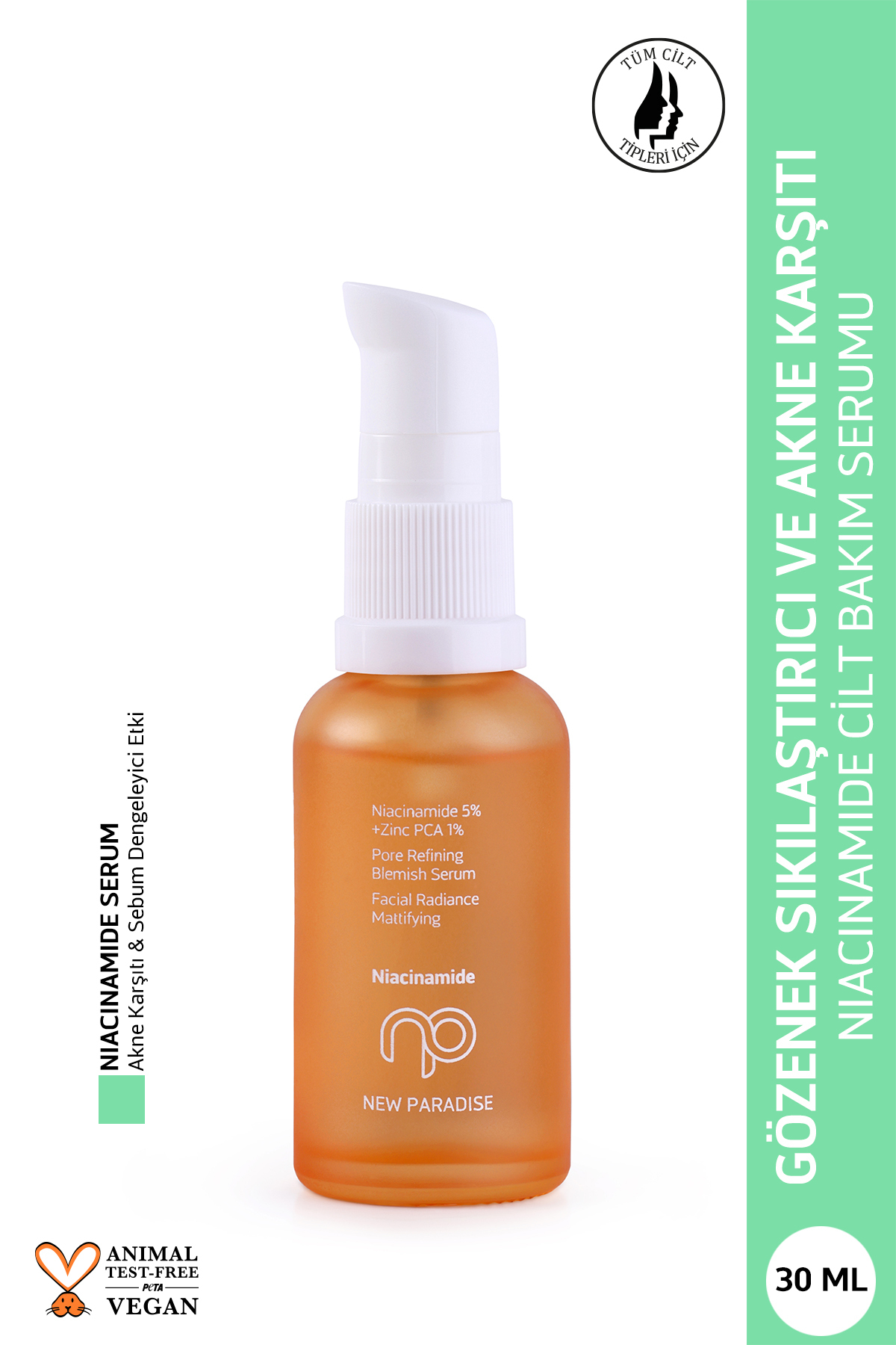 NEW PARADISE Akne Ve Sivilce Karşıtı Siyah Nokta Önleyici Niacinamide Cilt Bakım Serumu 30 ml