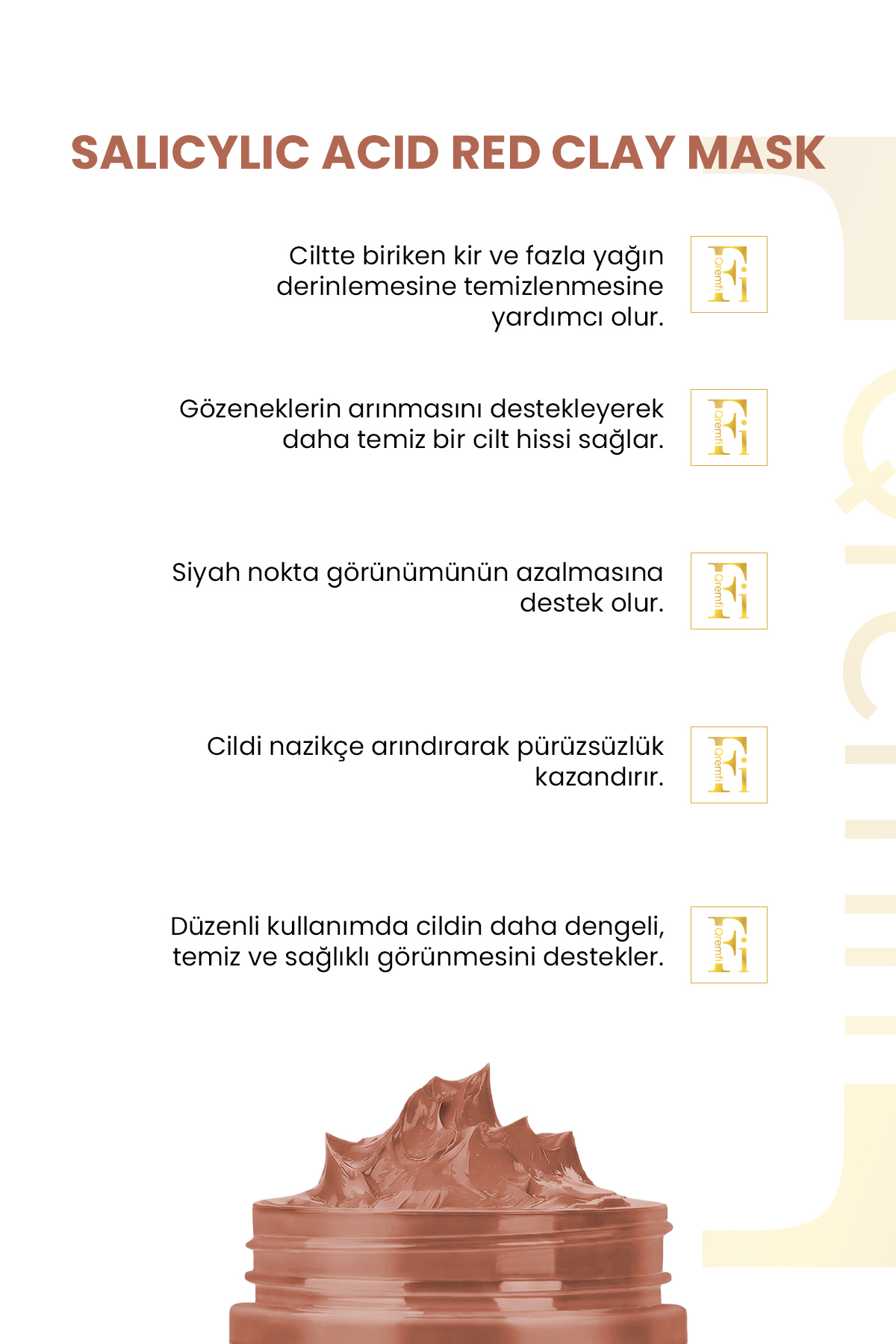 Qremfi Gözenek Sıkılaştırıcı, Siyah Nokta Karşıtı Salisilik Asit BHA Kırmızı Kil Maskesi 100 ml - Görsel 3