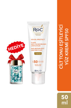 Roc Ton Eşitleyici Leke Karşıtı Yüz Kremi SPF50 50 ml + Hyalüronik Asit Kapsül Serum 10 adet Hediyeli