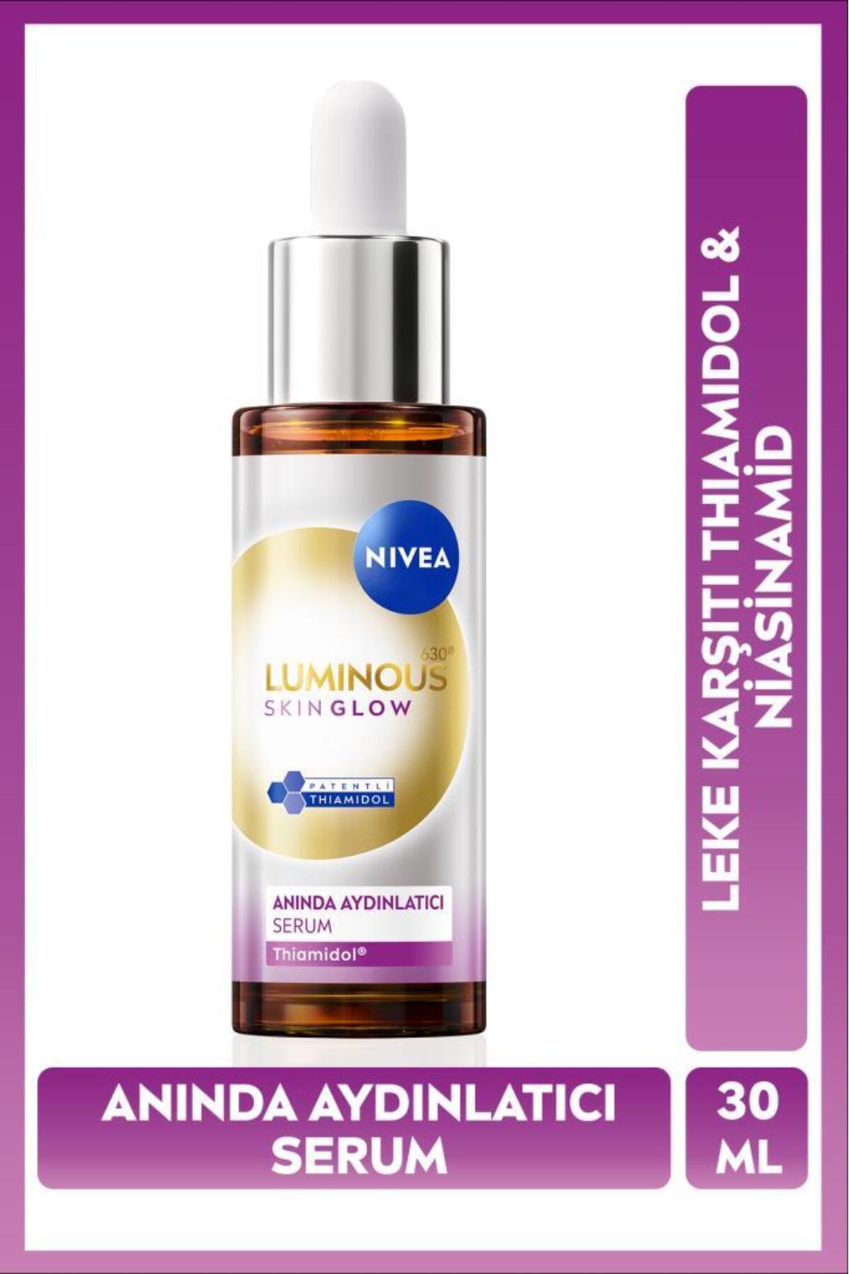 NIVEA Luminous630 Skin Glow Anında Aydınlatıcı Serum 30ml, Eşit Cilt Tonu, Thiamidol, Niasinamid, AloeVera