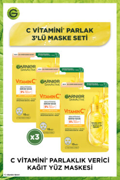Garnier C Vitamini Parlaklık Verici Kağıt Yüz Maskesi 3'lü Set (5% Gliserin, Niacinamide)