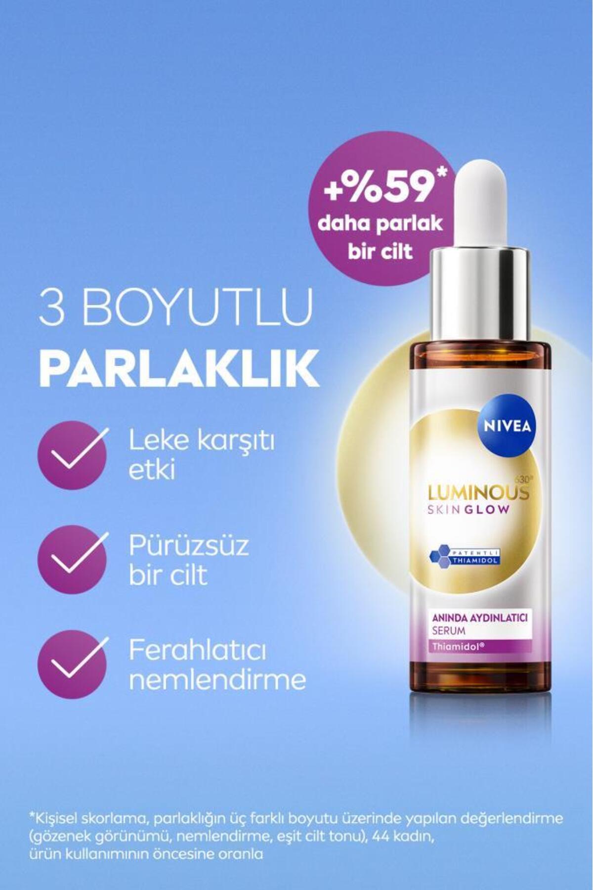 NIVEA Luminous630 Skin Glow Anında Aydınlatıcı Serum 30ml, Eşit Cilt Tonu, Thiamidol, Niasinamid, AloeVera - Görsel 3