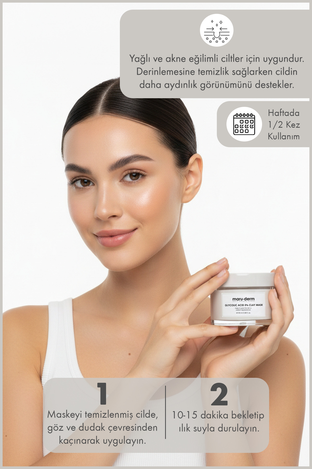 Maru.Derm Glikolik Asit %5 Gözenek Arındırıcı ve Cilt Tonu Eşitleyici Kil Maskesi 100 ML | Vegan - Görsel 3