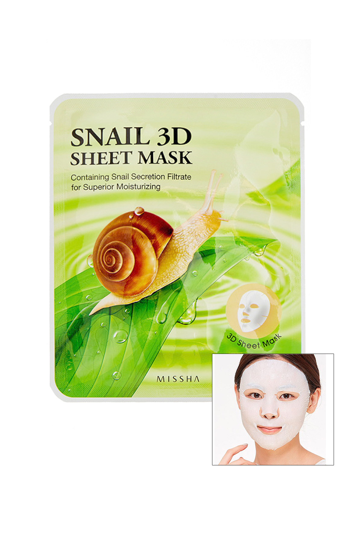 Missha Salyangoz Salgısı Özü İçeren Nemlendirici 3D Yaprak Maske Snail 3D Sheet Mask