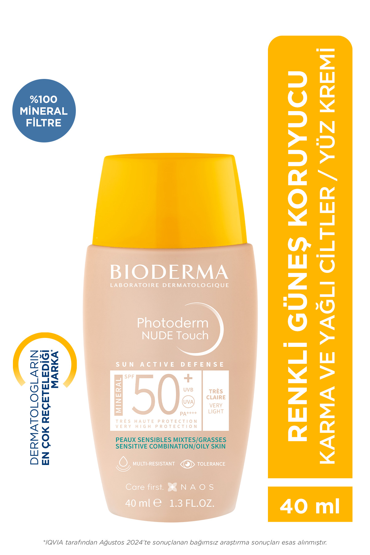 Bioderma Photoderm Nude Touch SPF50+ Very Light Karma Yağlı Ciltler Kapatıcı Etkili Renkli Güneş Kremi 40 ml