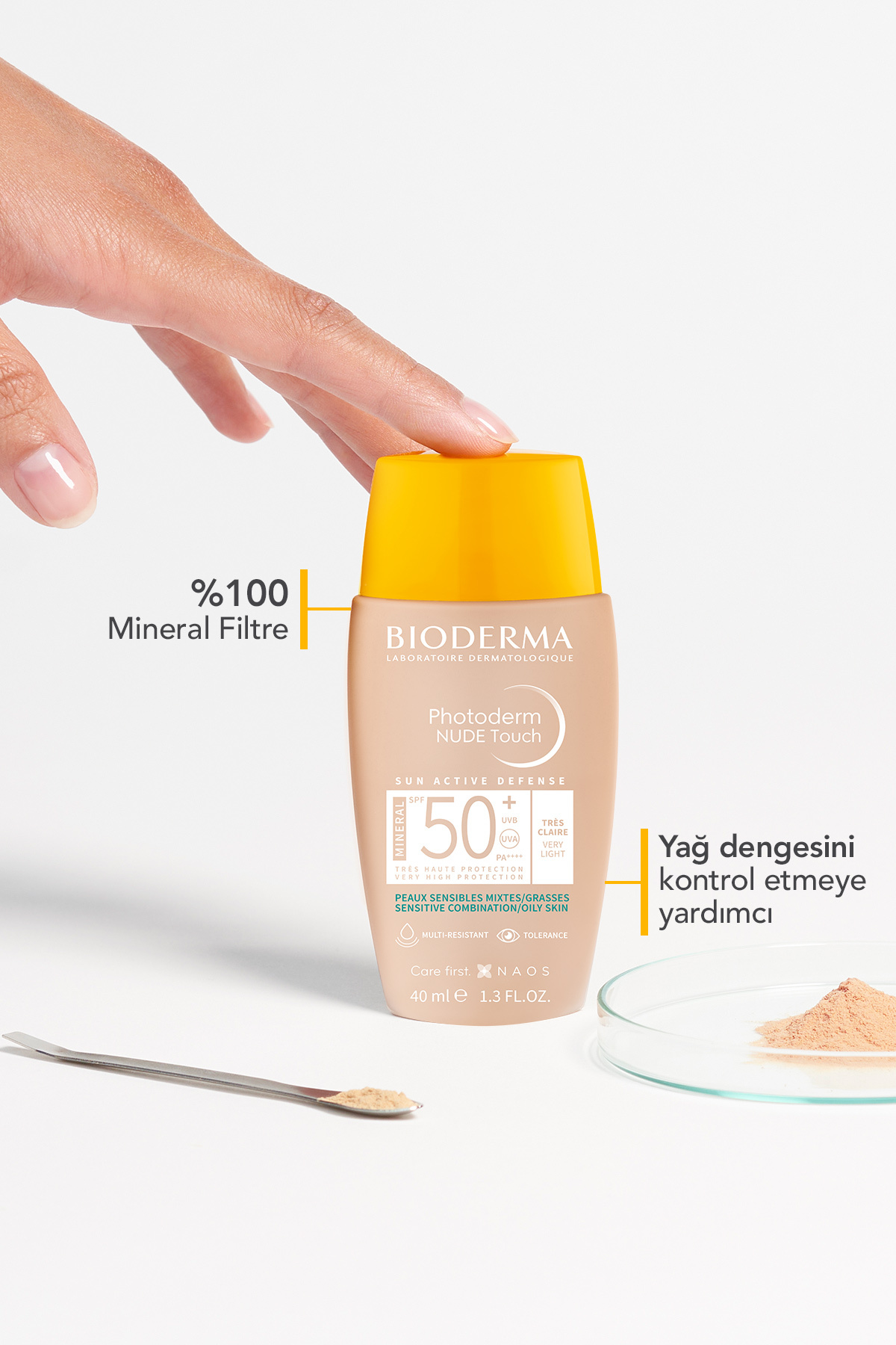 Bioderma Photoderm Nude Touch SPF50+ Very Light Karma Yağlı Ciltler Kapatıcı Etkili Renkli Güneş Kremi 40 ml - Görsel 3