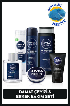 NIVEA MEN Erkek Creme, Duş Jeli 500ml, Tıraş Jeli 200ml, Losyon100ml, Temizleme Jeli100ml, Deodorant 150ml