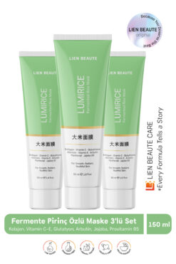 Lien Beaute Lumirice Fermente Pirinç Özlü Yüz Vücut Maskesi Kolajen, Arbutin, Vitamin C & E, Jojoba 3'lü Paket