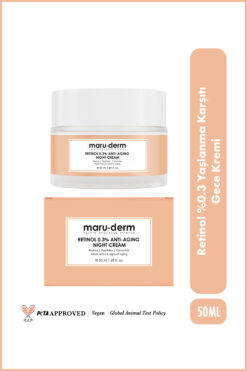 Maru.Derm Retinol %0.3 Yaşlanma Karşıtı Gece Kremi – Kırışıklık Karşıtı Yenileyici Yüz Kremi 50 ML
