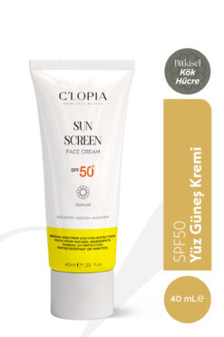C'LOPIA BEAUTY Yüz Güneş Kremi SPF 50+ UVA & UVB Koruma Bitkisel Kök Hücre Mineral Filtre Zinc Oxide