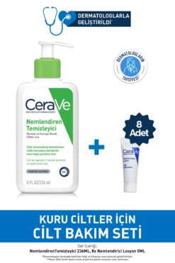 CeraVe Kuru Ciltler İçin Cilt Bakım Seti: Nemlendiren Temizleyici 236 ml& Nemlendirici Losyon 8 adet