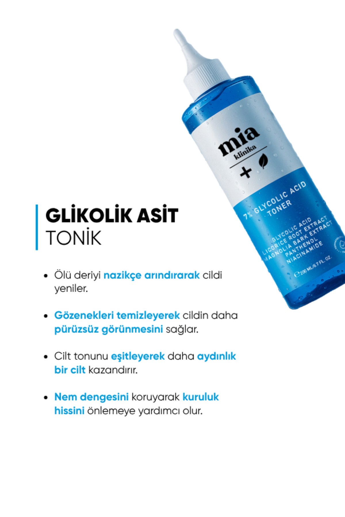 mia klinika %7 Glikolik Asitli Arındırıcı ve Gözenek Sıkılaştırıcı Tonik 200 ML - Görsel 3