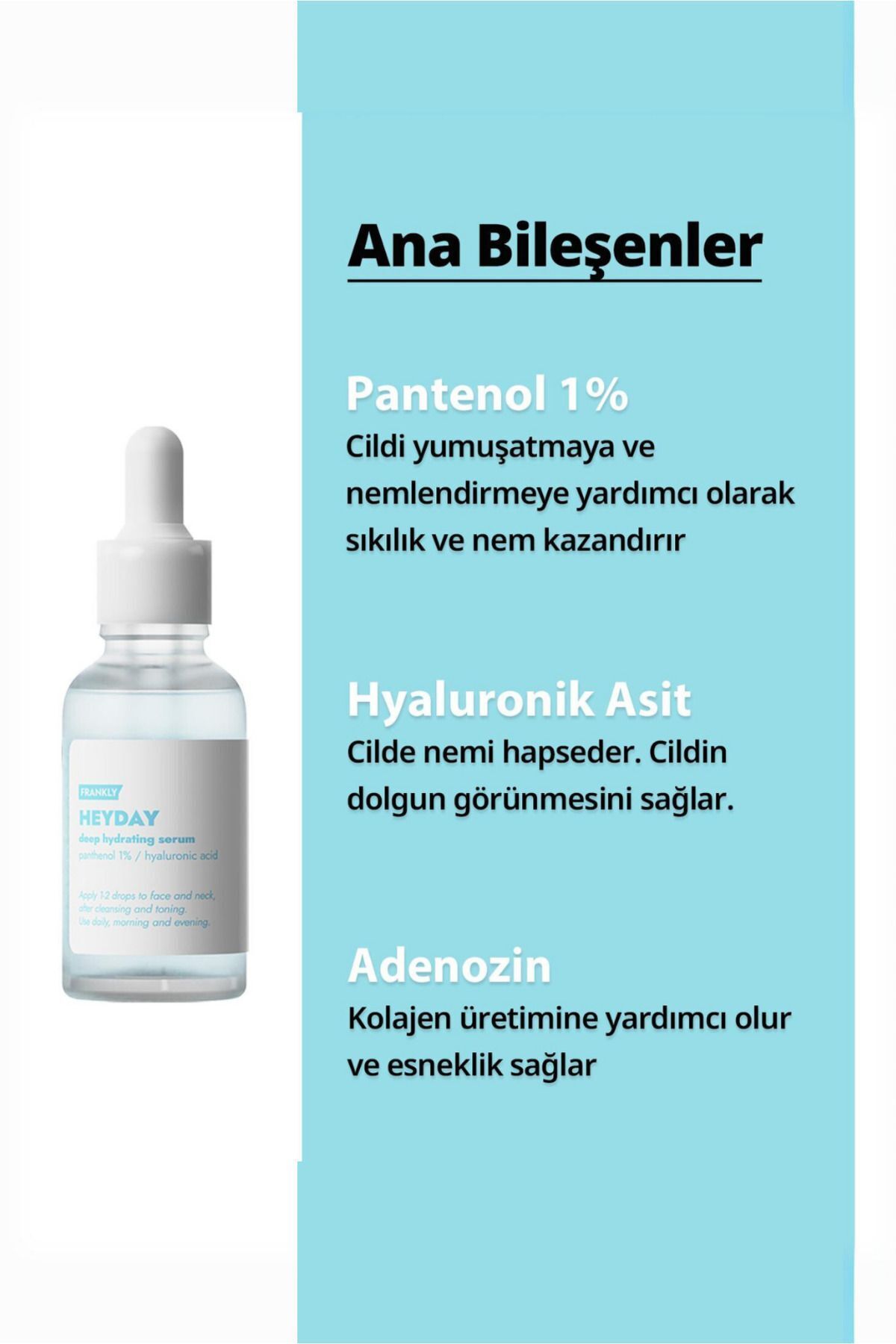 FRANKLY Heyday Pantenol ve Hyalüronik Asit İçeren Yoğun Nemlendirici Onarıcı Serum 30 mL - Görsel 2