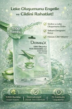 Derminix Aloe Vera ve Amino Asit Kağıt Maske 1 Adet – Leke ve Sebum Karşıtı