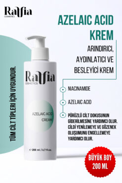 Raffia Cosmetics Azelaik Asit Krem 200 ml Yağlı ve Akneli Ciltler Için Leke ve Cilt Tonu Eşitleyici