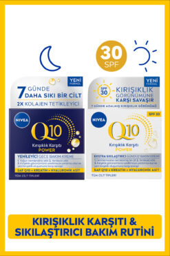 NIVEA SPF30 Q10 Power Kırışıklık Karşıtı Gündüz Kremi 50ml ve Yenileyici Gece Kremi 50ml, Nemlendirici