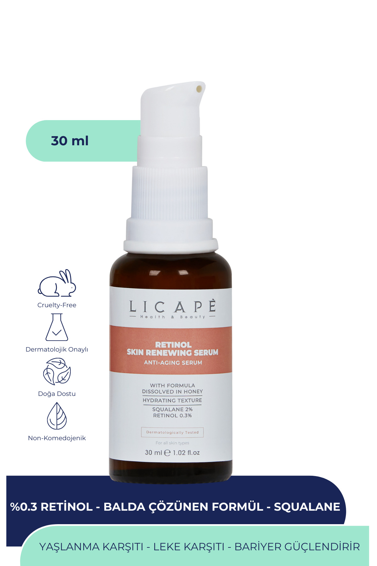 Licape Cilt Yaşlanması Karşıtı Aydınlatıcı %0.3 Retinol Serum 30ml