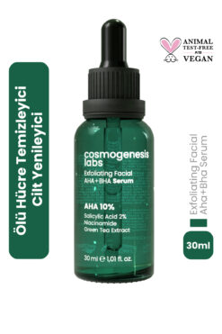 Cosmogenesis Labs Aha %10 Bha %2 Peeling Etkili Serum 30ml - Cilt Yenileyici Ölü Hücre Temizleyici Yeşil Çay Vegan