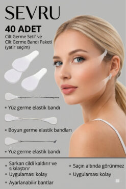 SEVRU 40 Adet Kaş Kaldırma Yüz, Göz Ve Boyun Gerdirme Kırışık Giderici Esnek Şeffaf Görünmez Bant 20 Çift