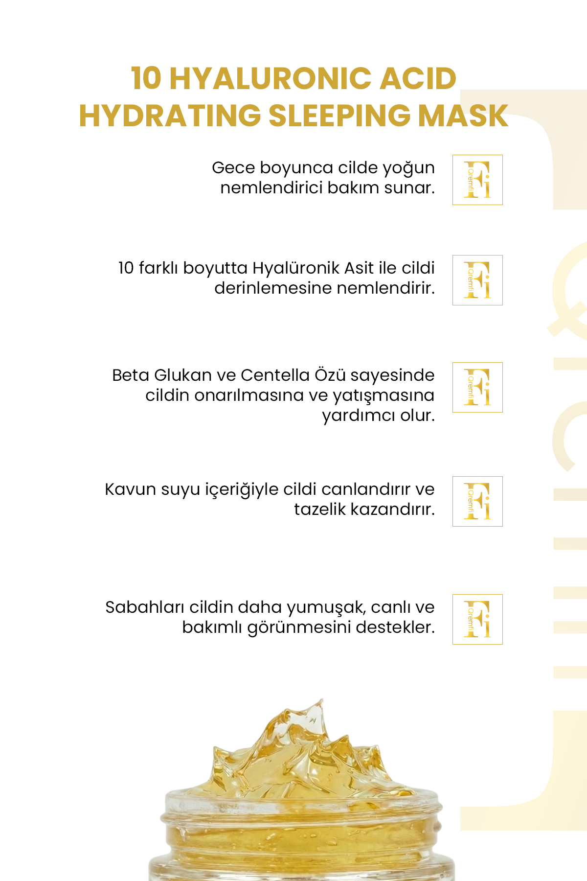 Qremfi 10 Farklı Hyalüronik Asit İçeren Onarıcı Yoğun Nemlendirici Gece Maskesi 100 ml - Görsel 2