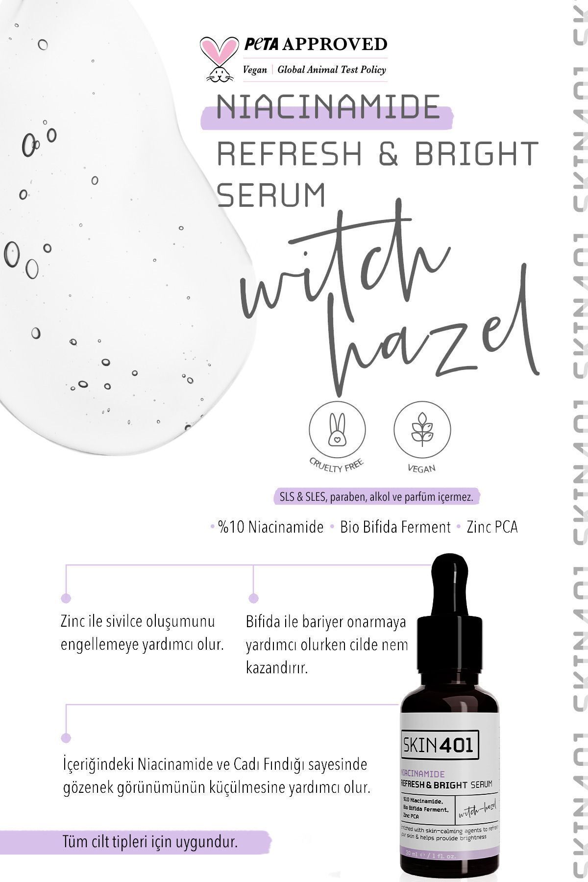 Skin401 %10 Niacinamide Canlandırıcı Ve Aydınlatıcı Serum 30ml - Görsel 3