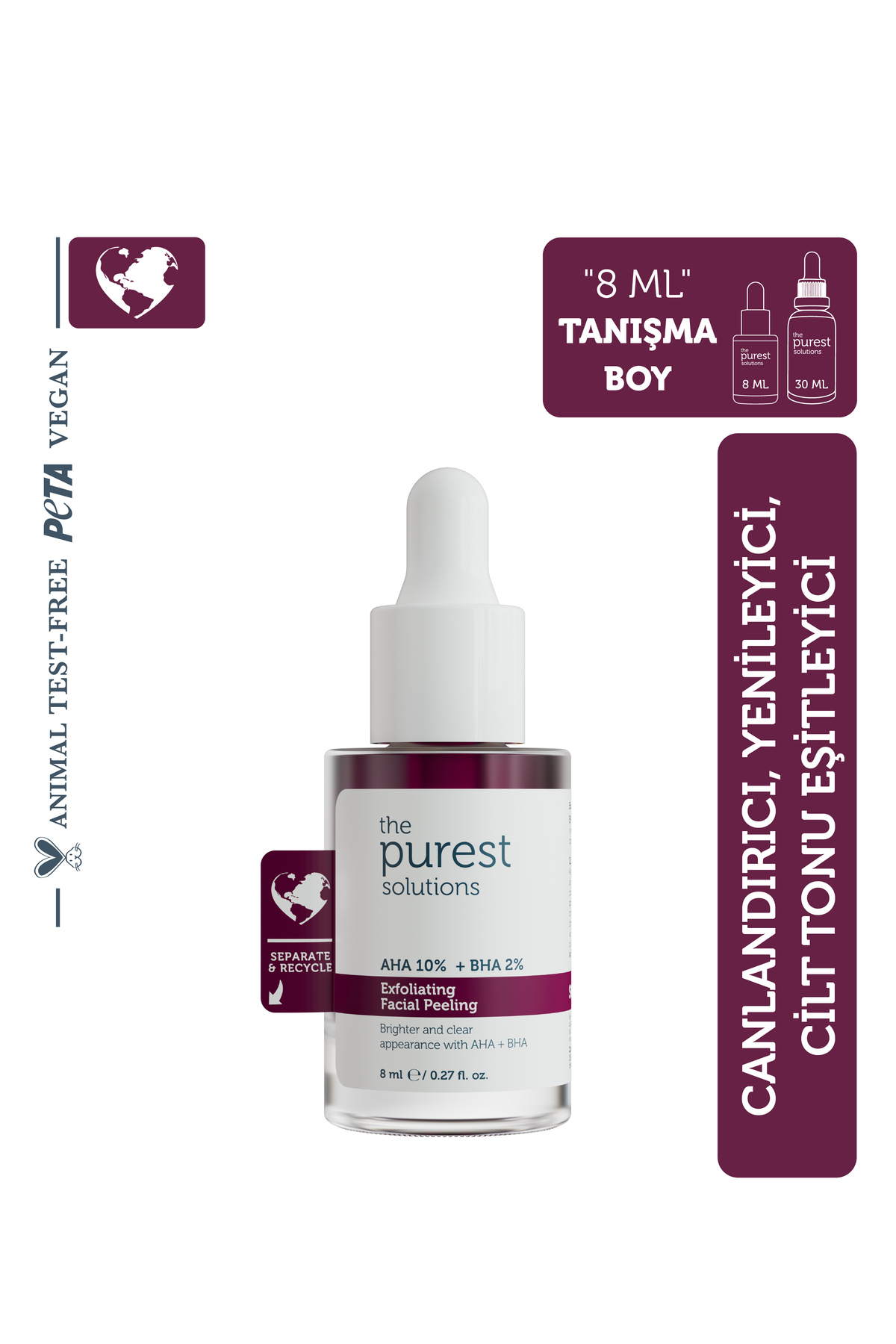 The Purest Solutions Tanışma Boy Aha & Bha Canlandırıcı Ve Cilt Tonu Eşitleyici Kırmızı Peeling Cilt Serumu 8 ml