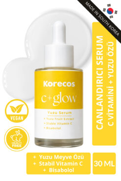 KORECOS Canlandırıcı, Leke Karşıtı, Işıltı Veren C Vitamini, C+Glow Yuzu Serum, Güney Kore Serum
