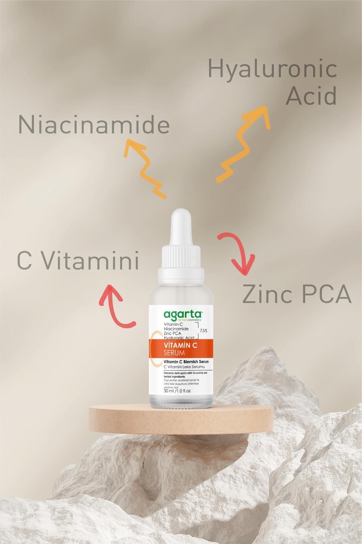 Agarta Süper Aydınlatıcı Ve Ton Eşitleyici C Vitaminli Serum 30 ml (%7,5 VİTAMİN C, NİACİNAMİDE, ZİNC PCA) - Görsel 3