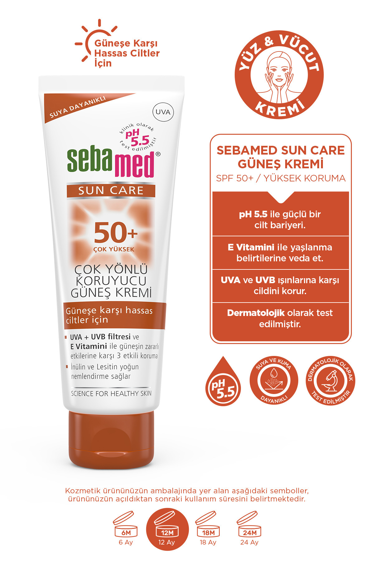 Sebamed Sun Care SPF 50+ UVA / UVB Filtresi ve E Vitamini Üçlü Yüksek Koruma Çok Yönlü Güneş Kremi 75 ml - Görsel 3