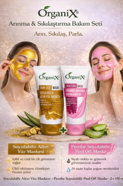 Organix Arınma & Sıkılaştırma Bakım Seti | Soyulabilir Altın Yüz Maskesi + Pembe Peel Off Maske 2×150ml