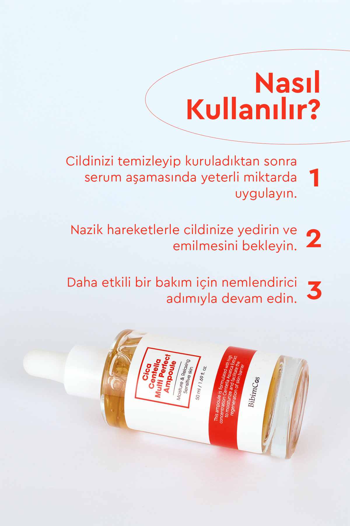 Bibimcos Cica Centella Multi Perfect Ampoule 50ml - Cilt Yatıştırıcı ve Nemlendirici Serum - Görsel 3