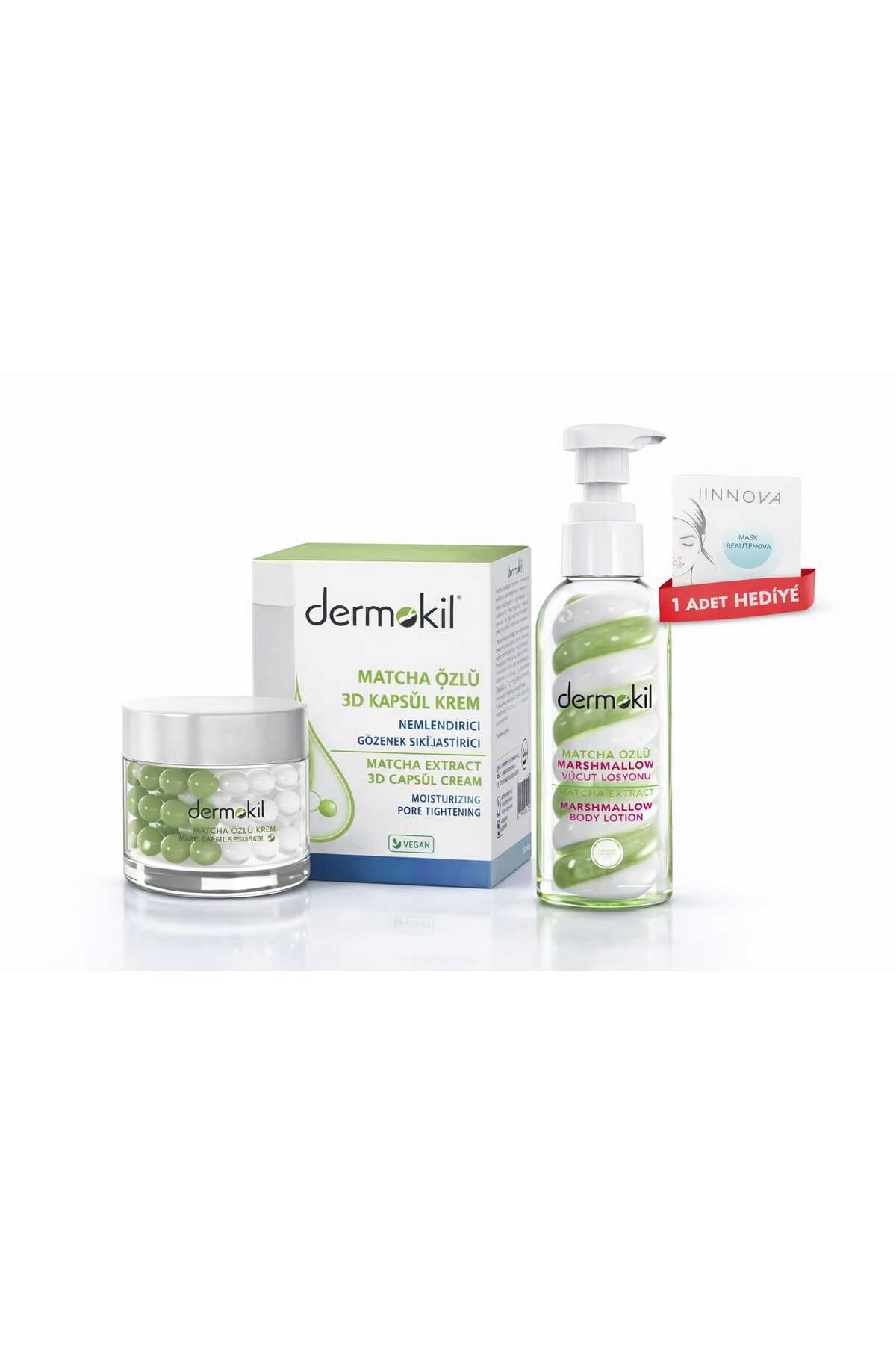 Dermokil Vegan Matcha Özlü Vücut Losyonu 200ml ve Matcha Özlü Nemlendiricili Krem(İnnova Maske Hediye)