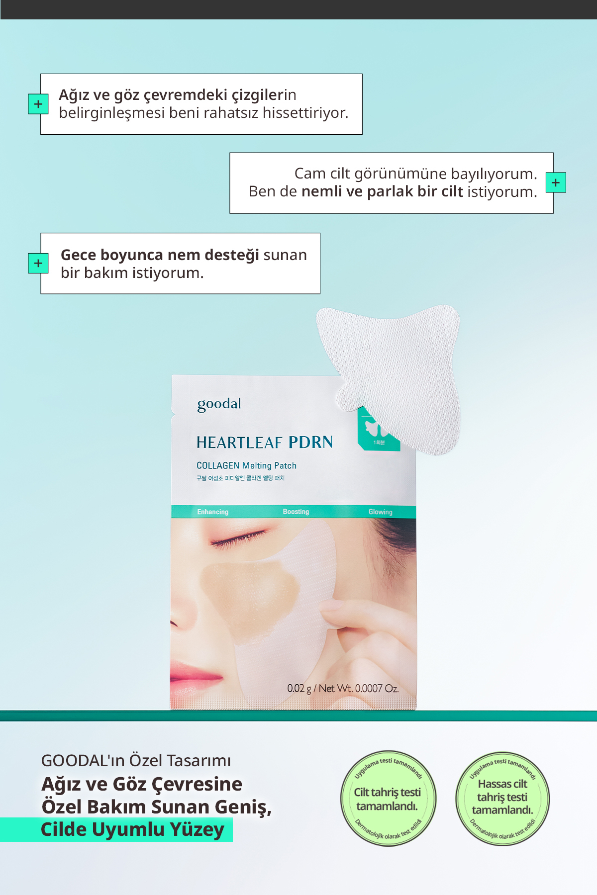 Goodal Cilde Sıkı ve Parlak Görünüm Sunan Eriyen Kolajen Maske Heartleaf PDRN Collagen Melting Patch - Görsel 3