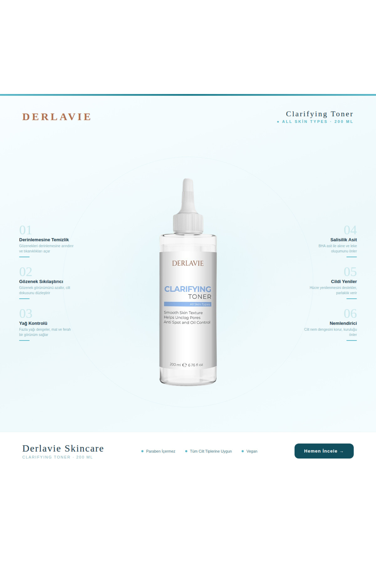 Derlavie Salisilik Asit Tonik 200 ml – Gözenek Sıkılaştırıcı ve Canlandırıcı Cilt Toniği - Görsel 3