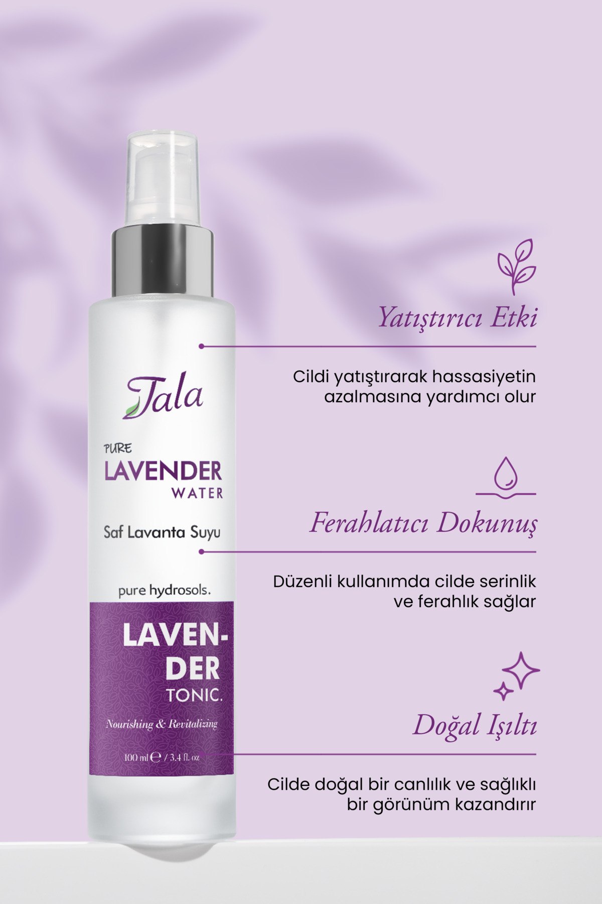Tala Lavanta Suyu %100 Saf ve Doğal Canlandırıcı Ve Besleyici Etkili Tonik Lavanta Hidrosolü 100 Ml - Görsel 3