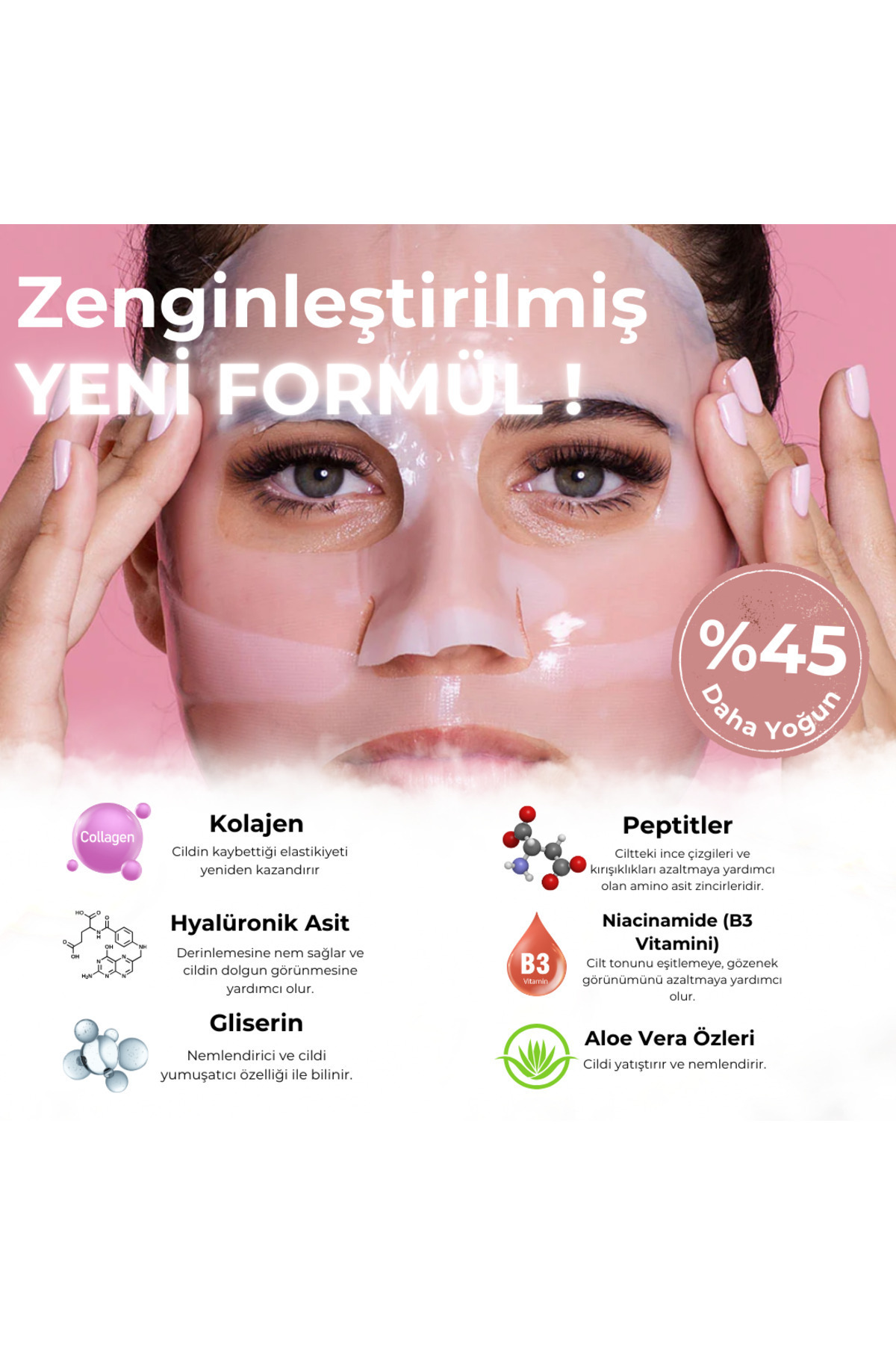 Peluş Dünyam Şeffaflaşan Kore Yüz Maske Yaşlanma Karşıtı Parlaklık Nemlendirme Gözenek Sıkılaştırıcı - Görsel 2